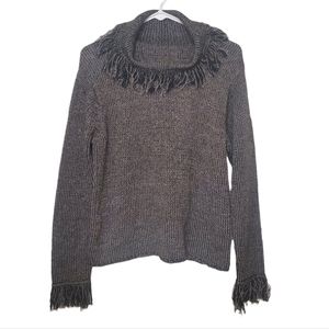 Women's Mark Alan black & cream size medium cowl neck sweater w/ fringe detail